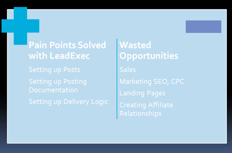 Pain points solved with lead exec.